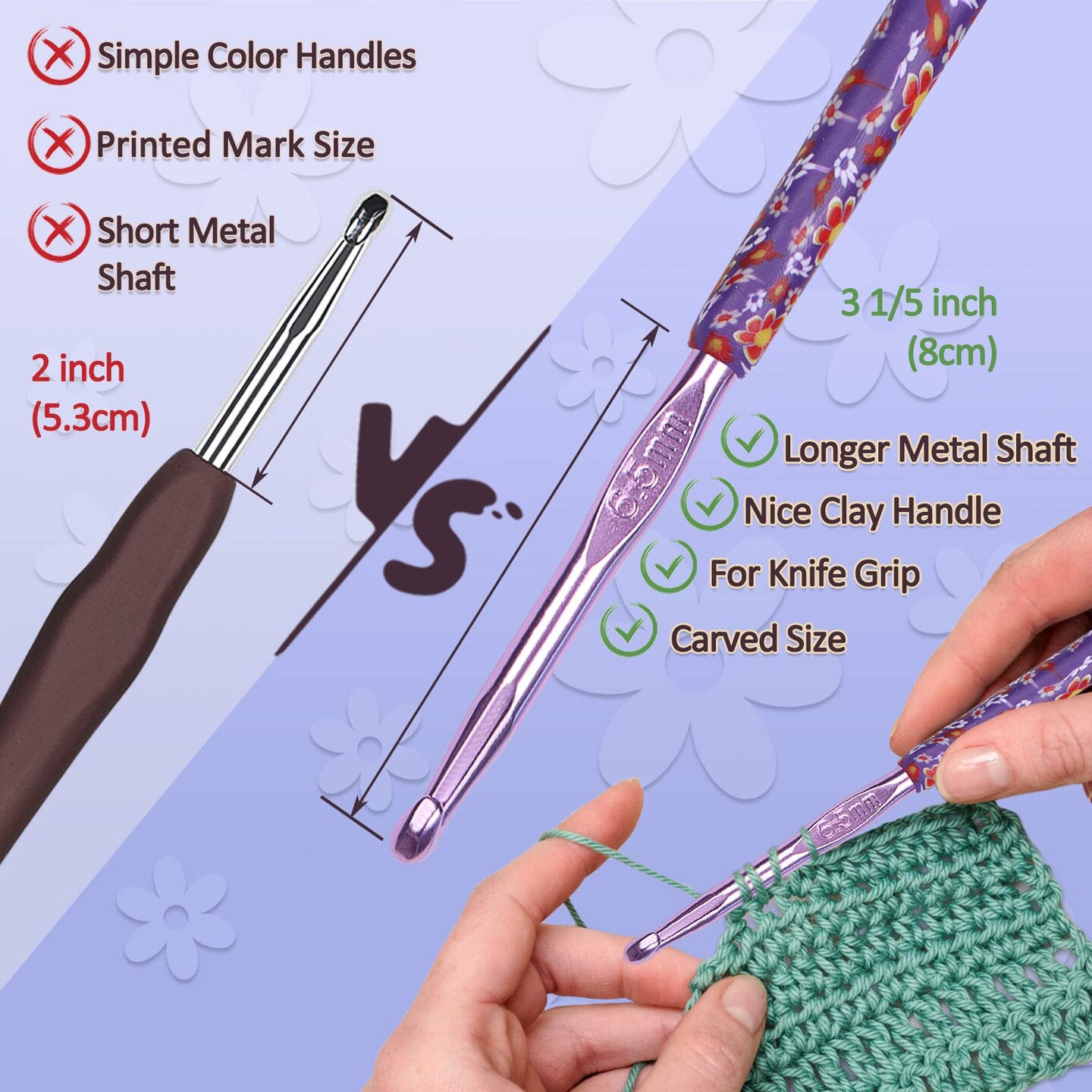 Large Size Warm Crochet Hooks for Crocheter, 6.5mm to 10mm Crochet Kit Crochet Hook Set Art Aluminum Soft Grip Crochet Needles for Crocheting, Comfort Knitting Hook Knitting & Crochet Supplies