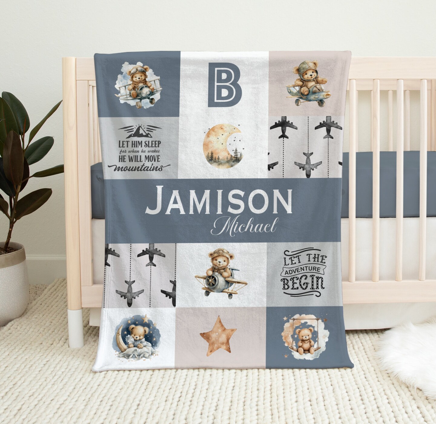 Personalized Airplane Blanket, Airplane Blanket, Gift For Baby Boy ...