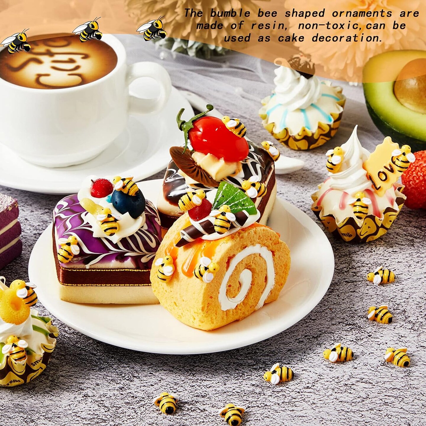 20 Pieces Tiny Resin Bees Decor Bee Shaped Craft Embellishment Tiny Resin Bee Embellishments Flatback Bee Pieces Decorations for Art and Crafts DIY Party Decor, 0.98 Inch, 0.74 Inch, 0.55 Inch