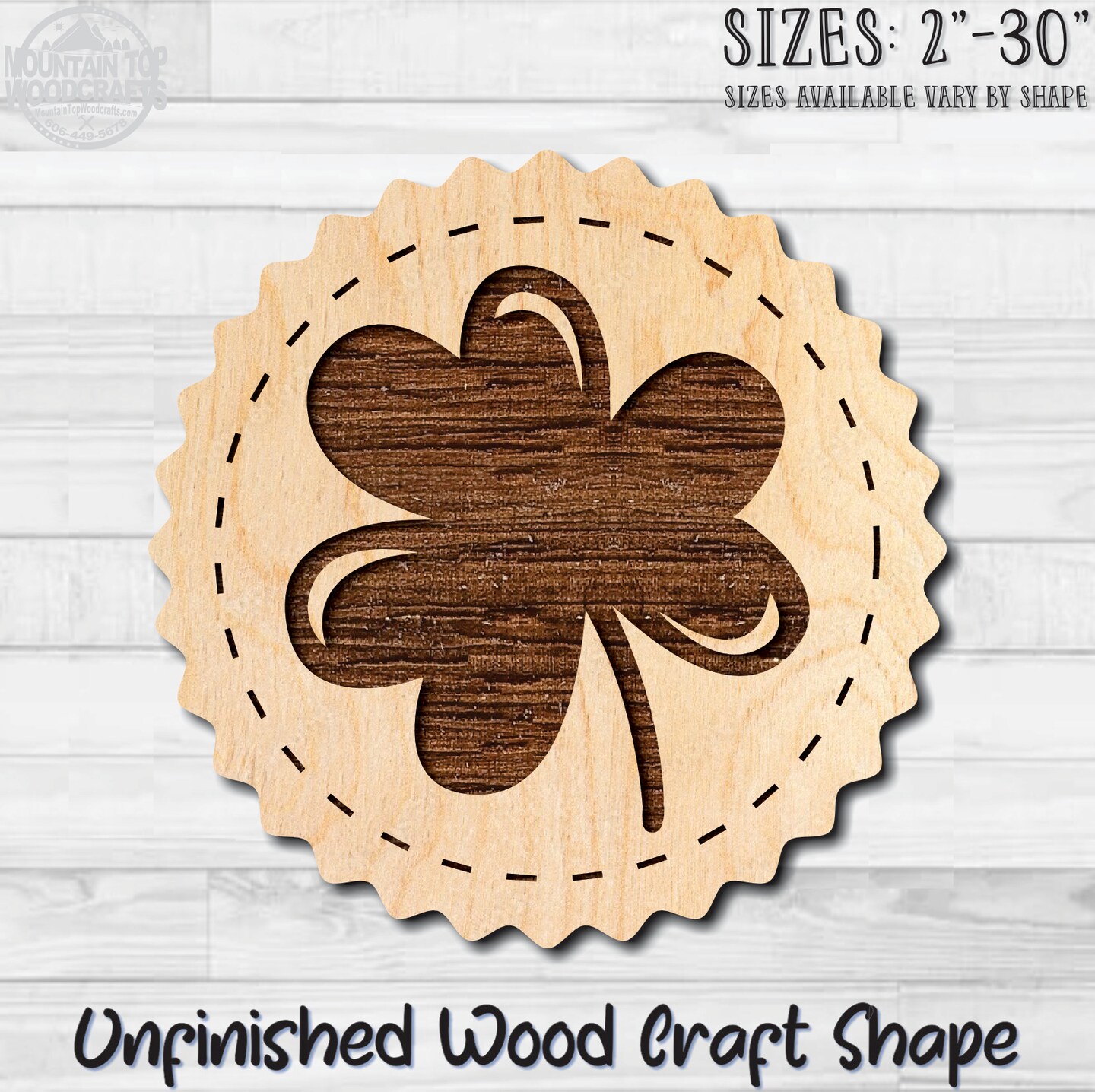 Clover Irish Coin Unfinished Wood Shape Blank Laser Engraved Cutout Woodcraft Craft Supply PAT