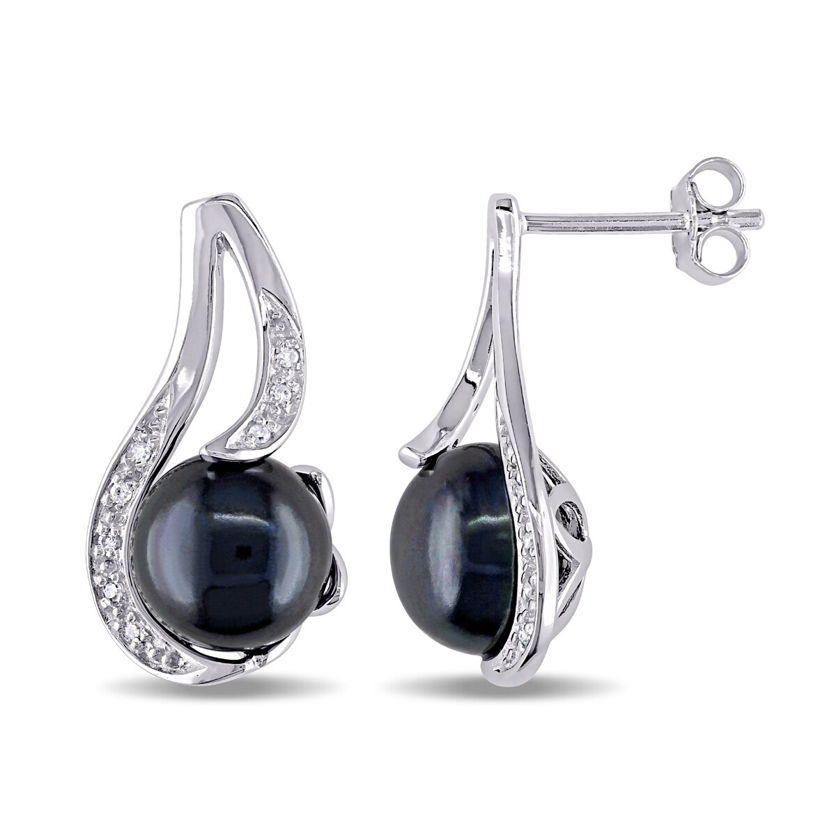 Gem And Harmony 9-9.5mm Freshwater Cultured Black Pearl Earrings in Sterling Silver