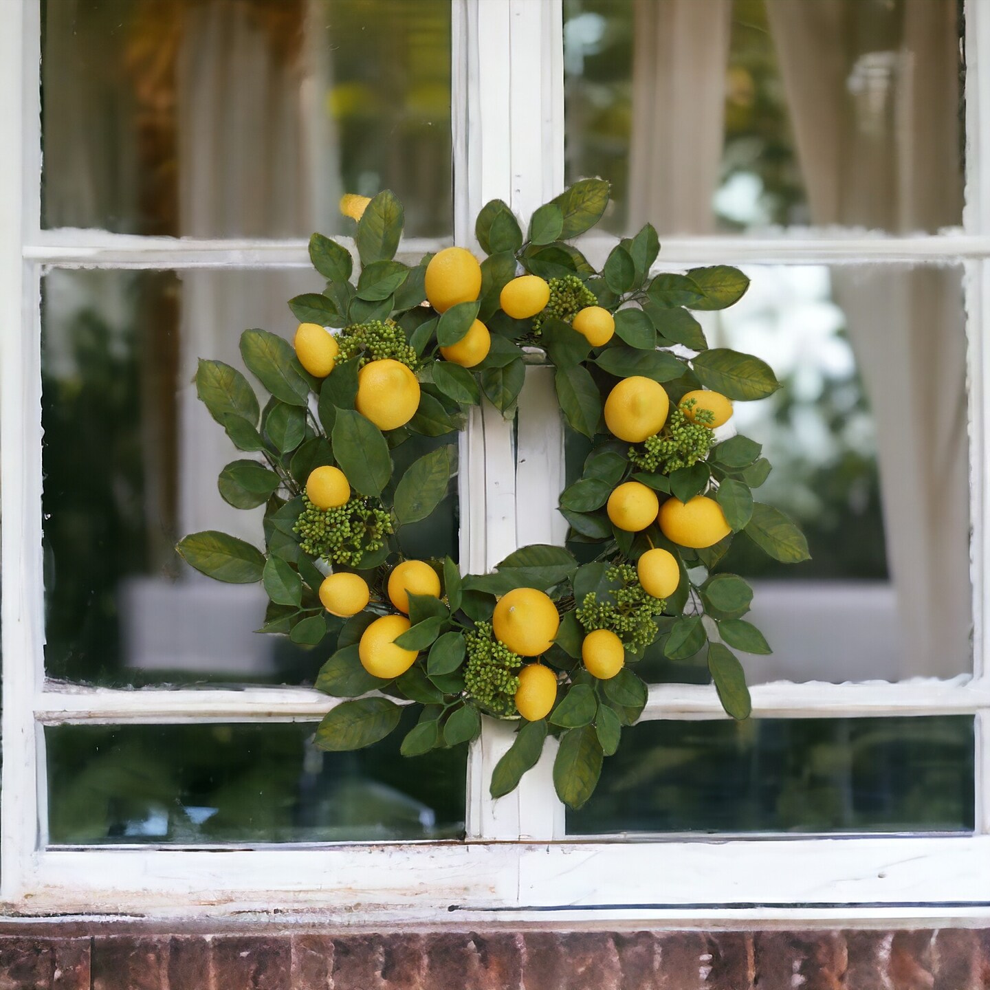 22" Handcrafted Lemon Wreath - Realistic Citrus Décor with Lifelike Lemons, Perfect for Summer, Spring & Kitchen Wall Accents by Floral Home®