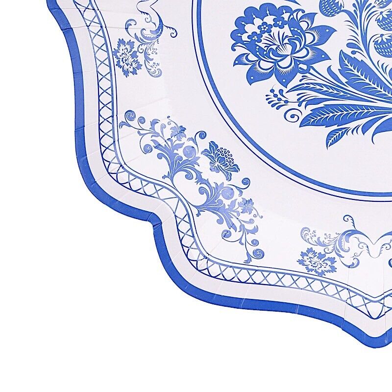 25 White Blue 10 in Floral Disposable Dessert Paper PLATES