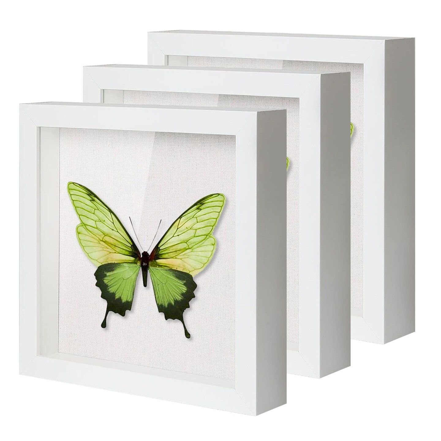 QDSSDECO 8"x8" Shadow Boxes Display Cases with Soft Linen Back Deep Wood Glass 3D Shadow Box Set for Wall and Tabletop, 3 Pack White