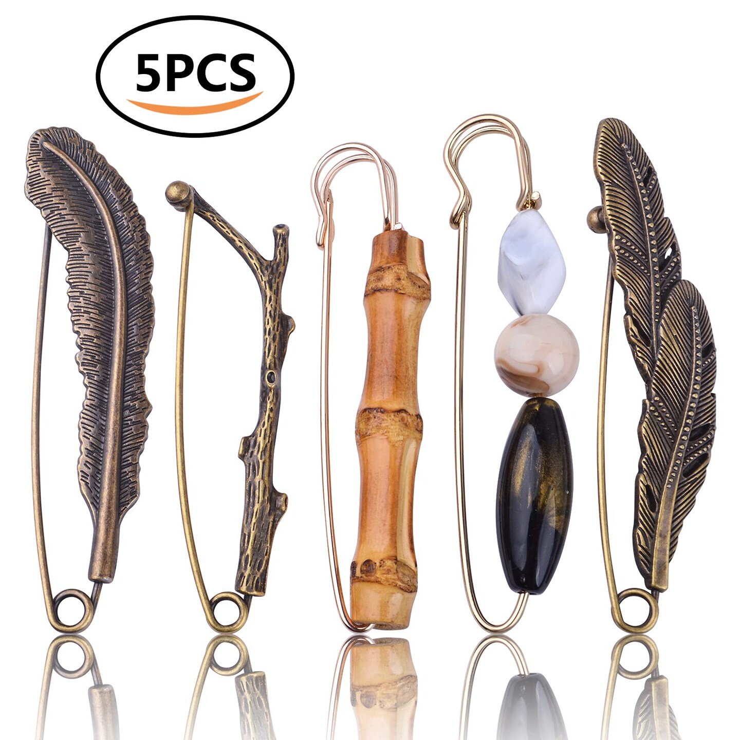 5 Pieces Vintage Chic Brooch Extra Large Safety Pins Heavy Duty Safety Pins Accessories for Women Men Girls Clothing Sweaters Shawls Collars Scarf Blankets Crafts, 5 Styles