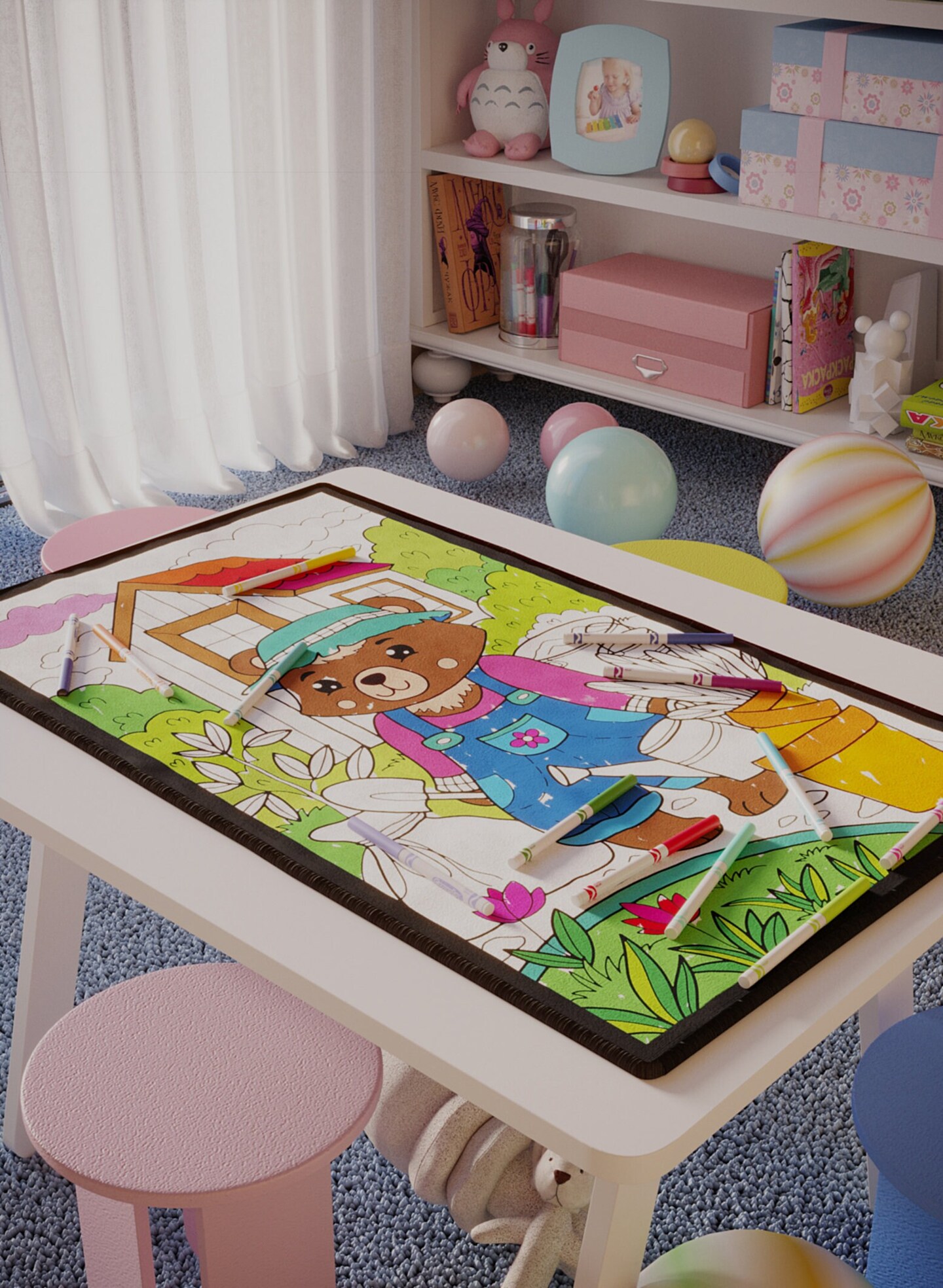 Woodland Nursery Animals Coloring Rug Washable Markers Gift For Kids Toddler Preschool Kindergarten Party Activity Game 1st Birthday Gift