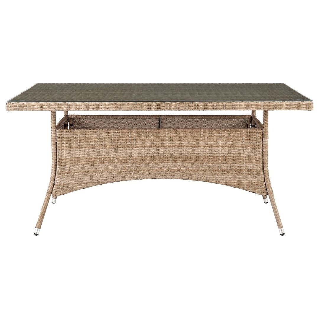 Manhattan Comfort Genoa Patio Dining Table with Glass Top in Nature Tan Weave