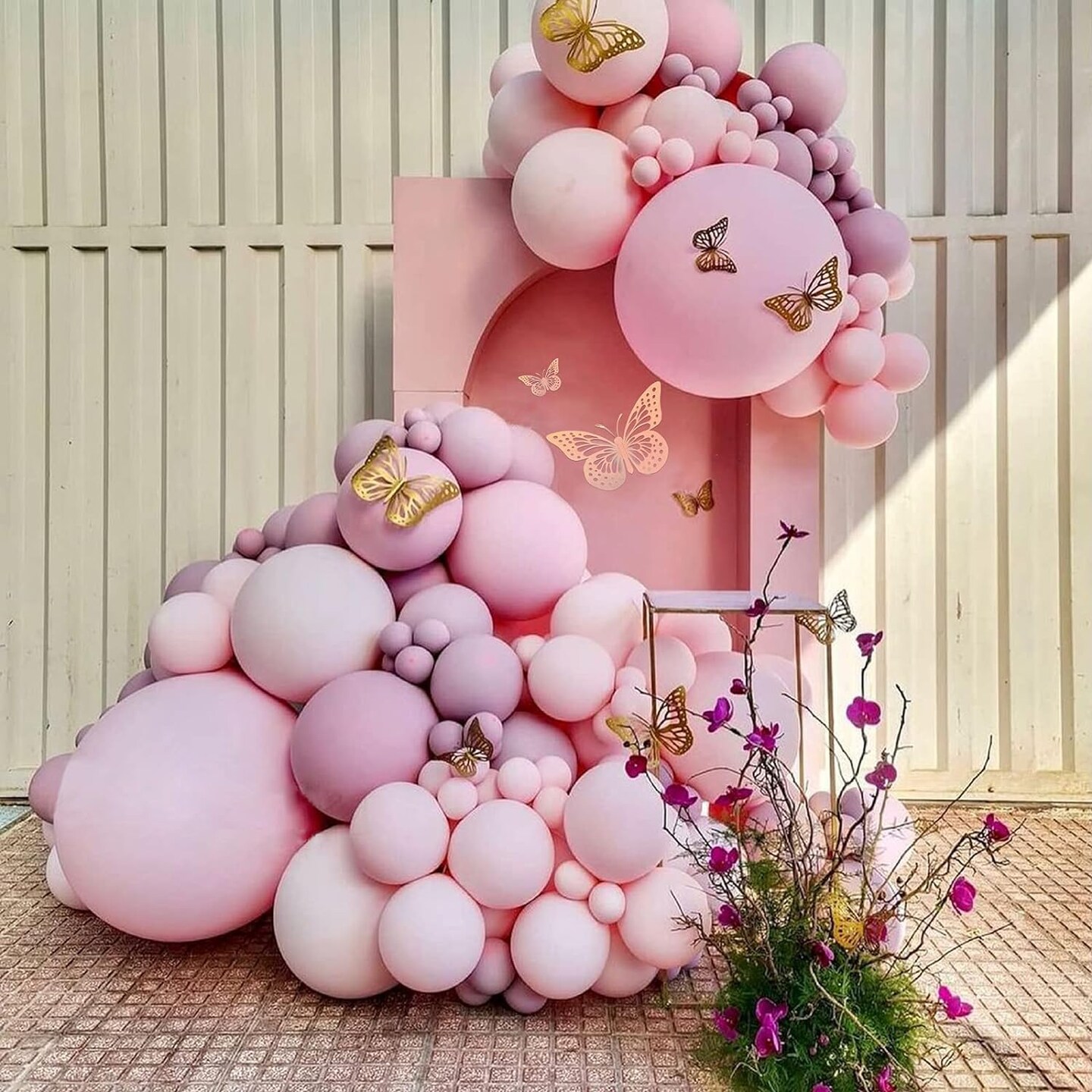 180pcs Pastel Pink Purple Balloon Garland Arch Kit Butterfly Stickers Baby Shower Decorations for Girl Birthday Party Bridal Shower Bachelorette Engagement Party Decorations