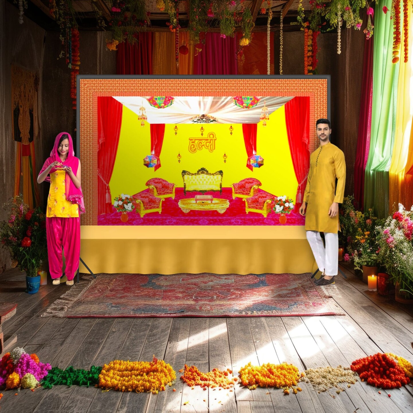 Haldi Ceremony Backdrop Indian Traditional Cloth 5x8 Feet Backdrop ...