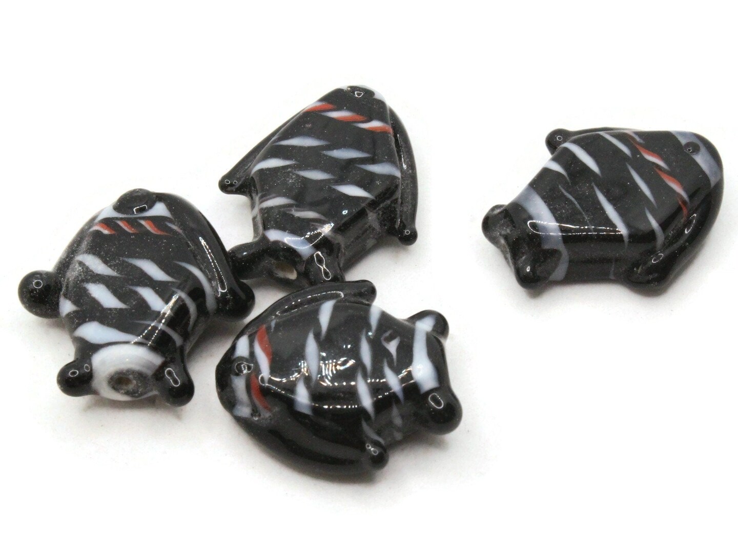 4 Black Striped Lampwork Glass Fish Beads