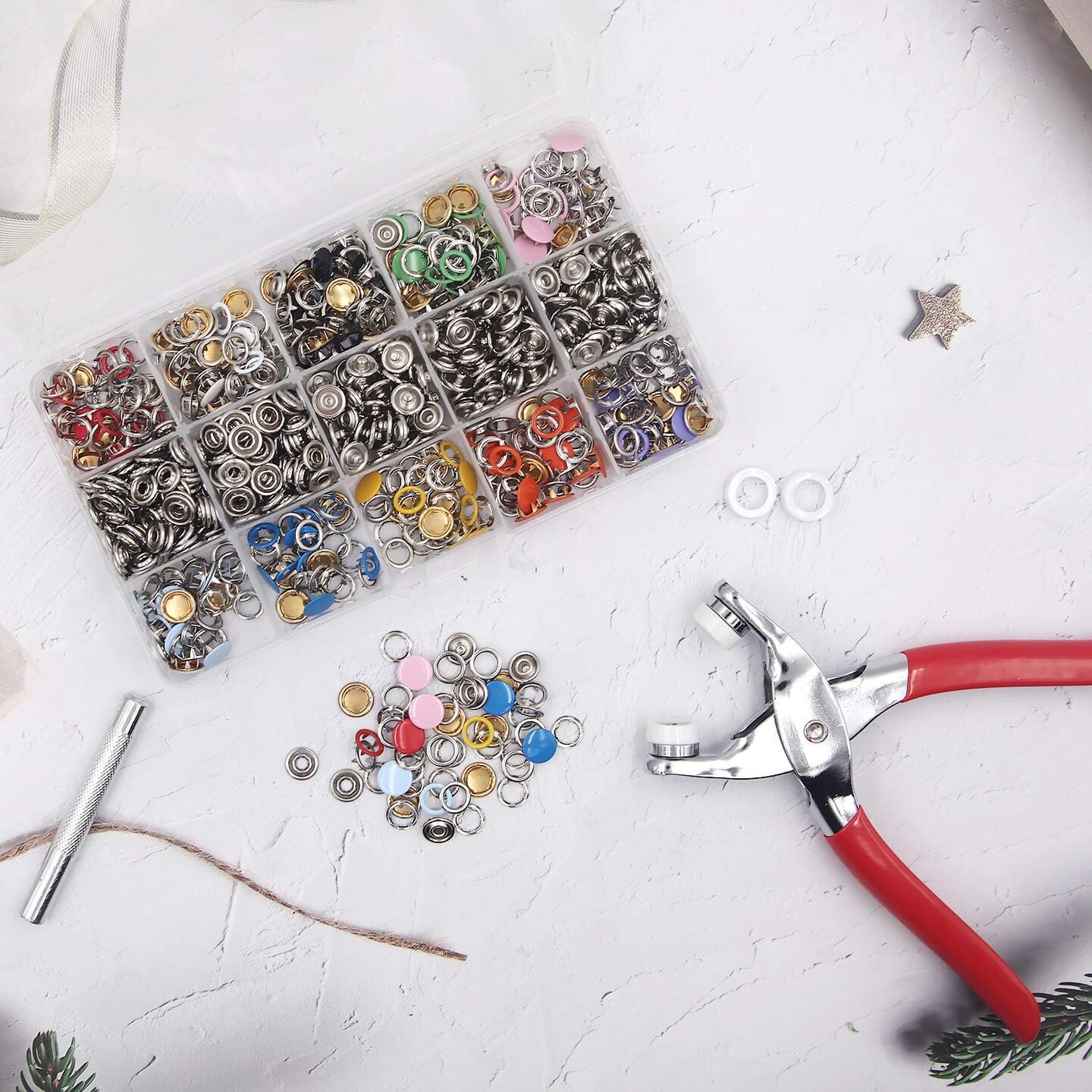 804Pcs Snap Fasteners Tool Kit Hollow and Solid Metal Prong Snaps Buttons with Setting Tool for Clothing Crafting Sewing,Leather Snaps Buttons for Jeans Wears Bags(200 Sets,10 Colors,9,5mm)