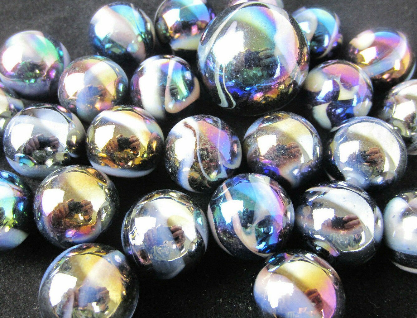 25 Glass Marbles MILKY WAY Purple/Gold Oil Slick Metallic Iridescent Shooter new