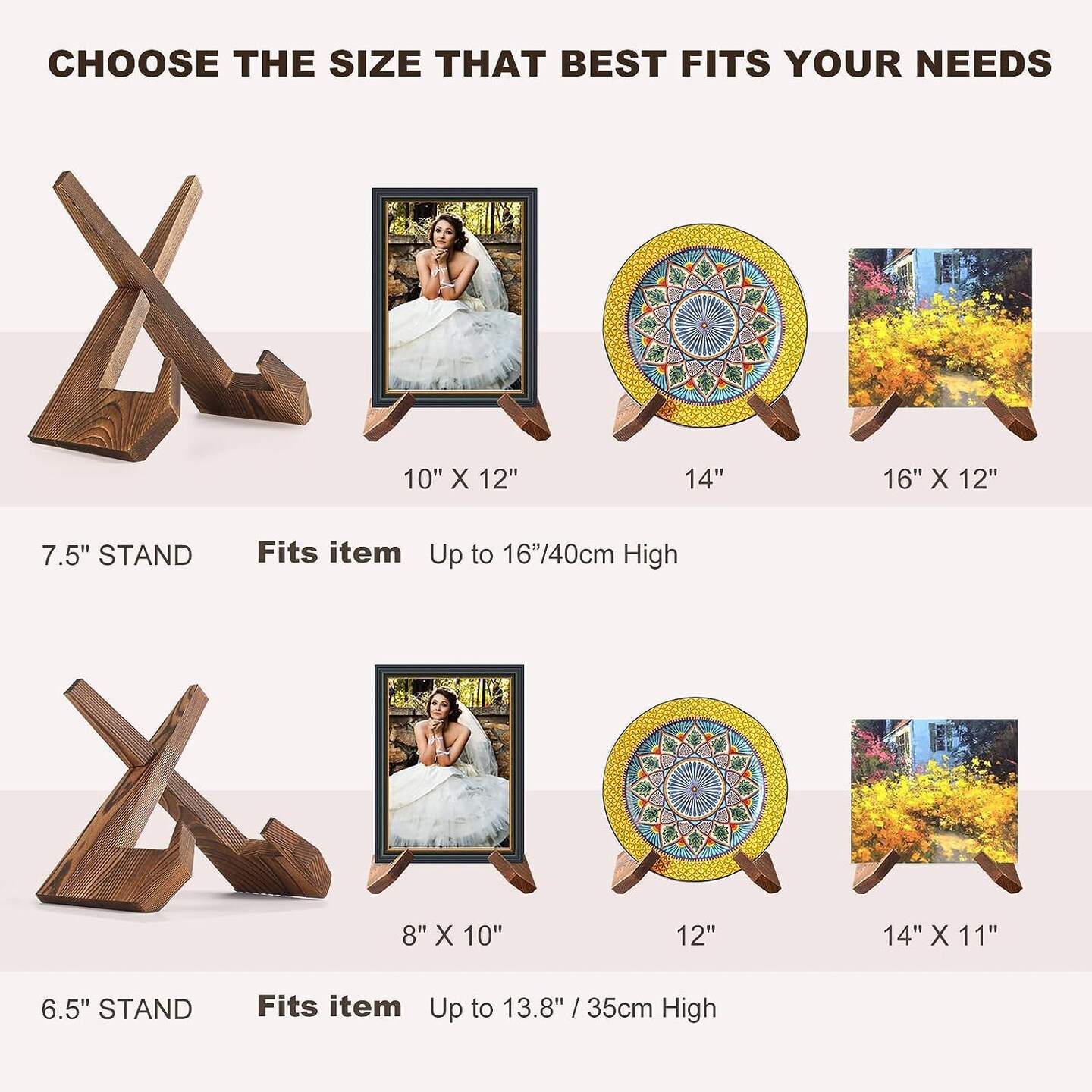 BOTSROOM Plate Stands for Display - 6.5 Inch Plate Holder Display Stand, Wooden Picture Frame Stand, Small Photo Stands for Table, Decorative Plaque Easels Stand for Display