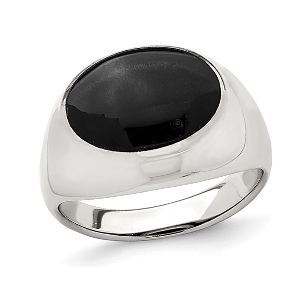 Gem And Harmony 2.25 Carat (ctw) Lab-Created Oval Black Onyx Inlay Ring in Sterling Silver