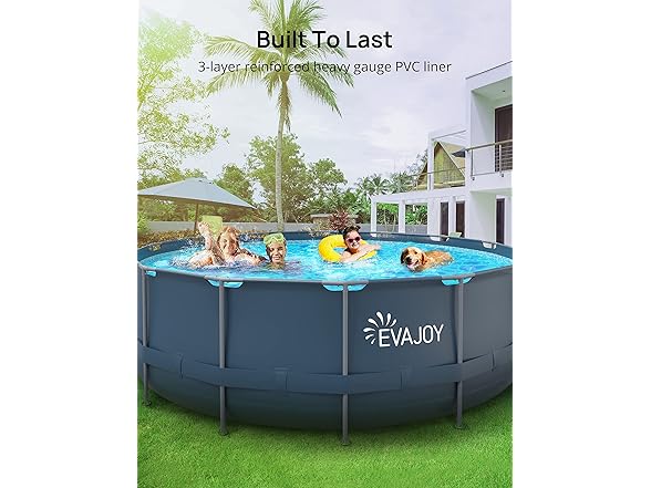 Complete Metal Frame Swimming Pool Set: EVAJOY 16ft x 48in Round Above Ground Pool with 2000 GP H Sand Filter Pump, Pool Ladder, Ground Cloth, and Pool Cover | Mina&#xAE;