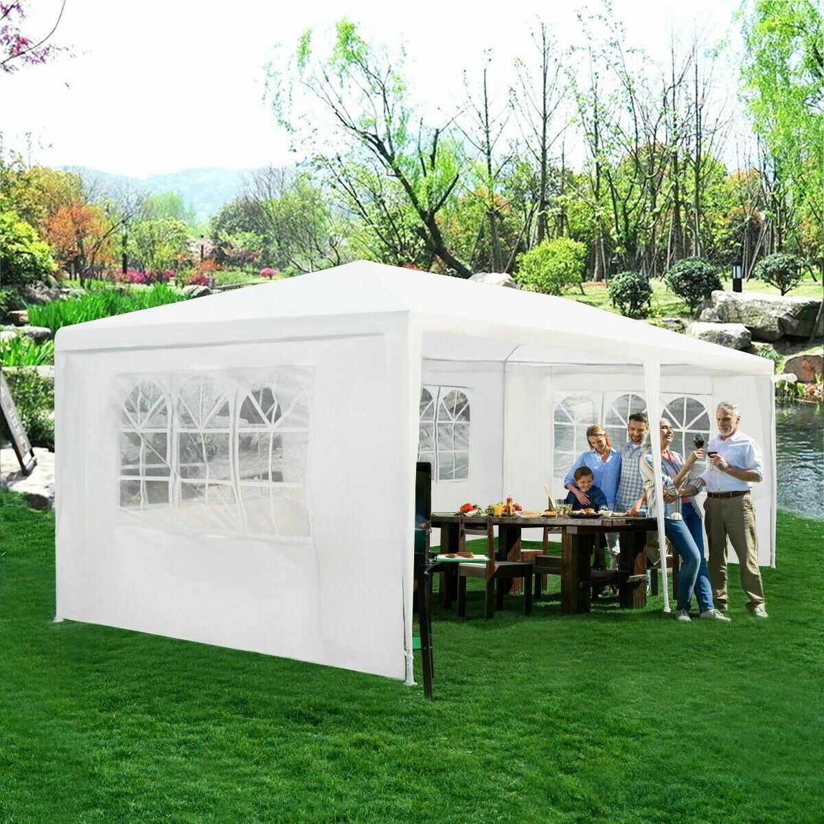 Outdoor 10X20 Canopy Tent Heavy Duty Wedding Party Tent W/4 Sidewalls And Window