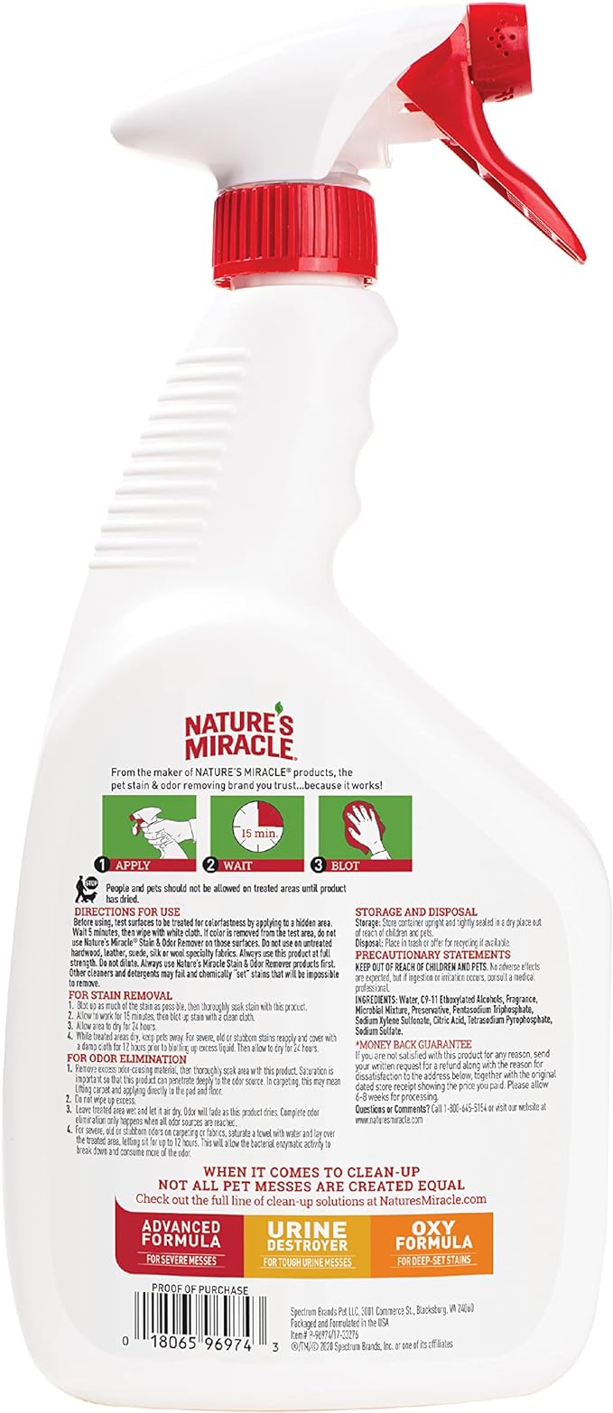 Nature&#x27;s Miracle&#xAE; - Stain and Odor Remover, Spot Stain and Pet Odor Eliminator, Enzymatic Formula, 32 Ounce Spray