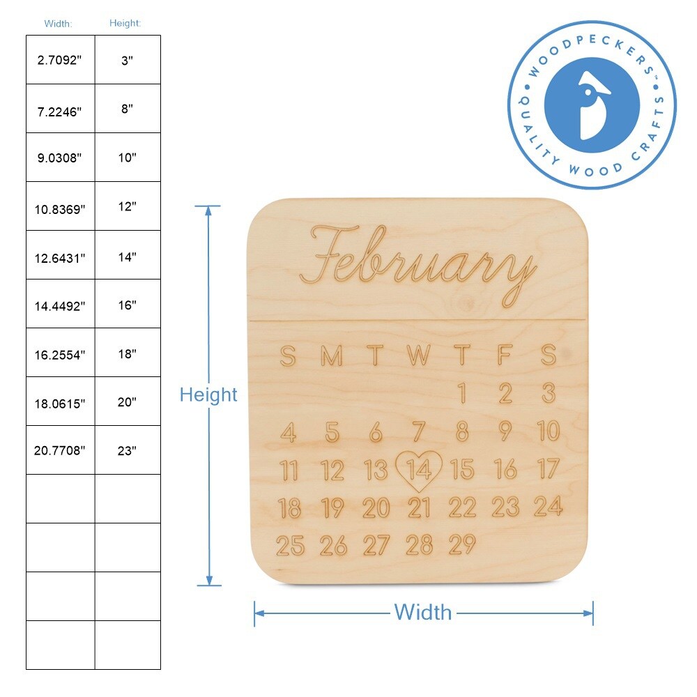 February Calendar Wood Cutout From 3”-23” Valentine Decor | Woodpeckers