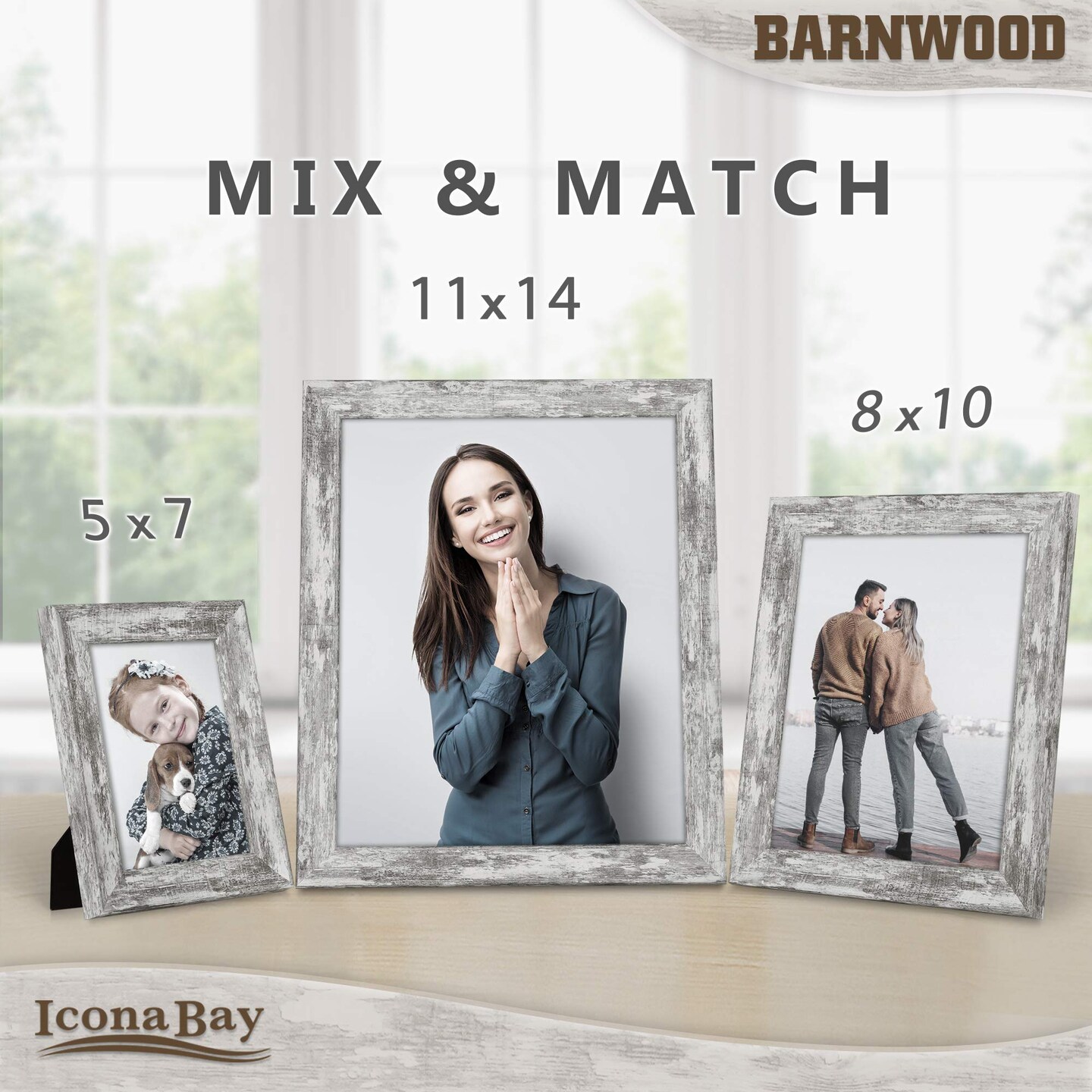 8x10 Pony Gray Picture Frame, Country Rustic Style 8 x 10 Photo Frame, Table Top or Wall Mount, Barnwood Collection