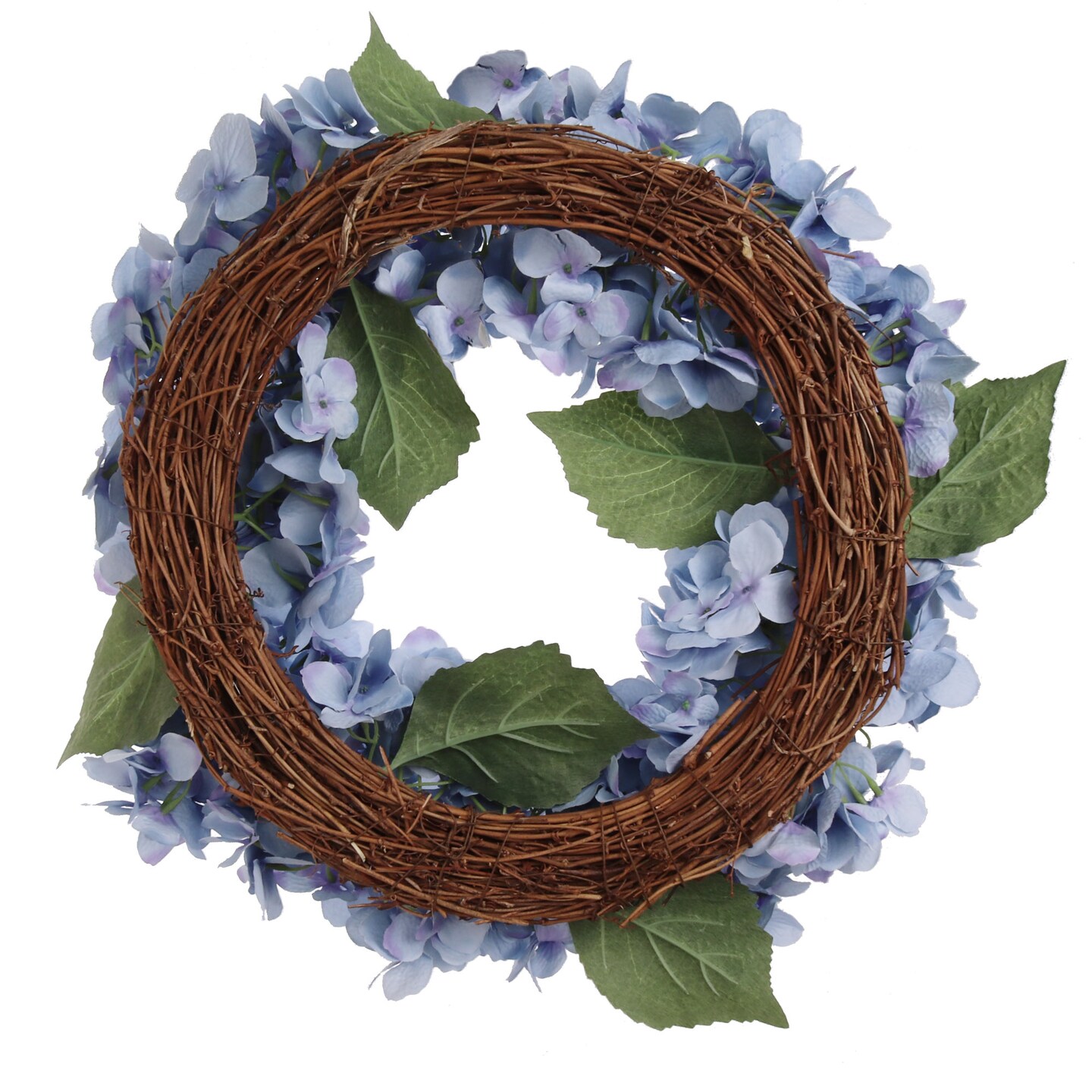 18" Blue Hydrangea Wreath with Lifelike Grapevine Ring by Floral Home®