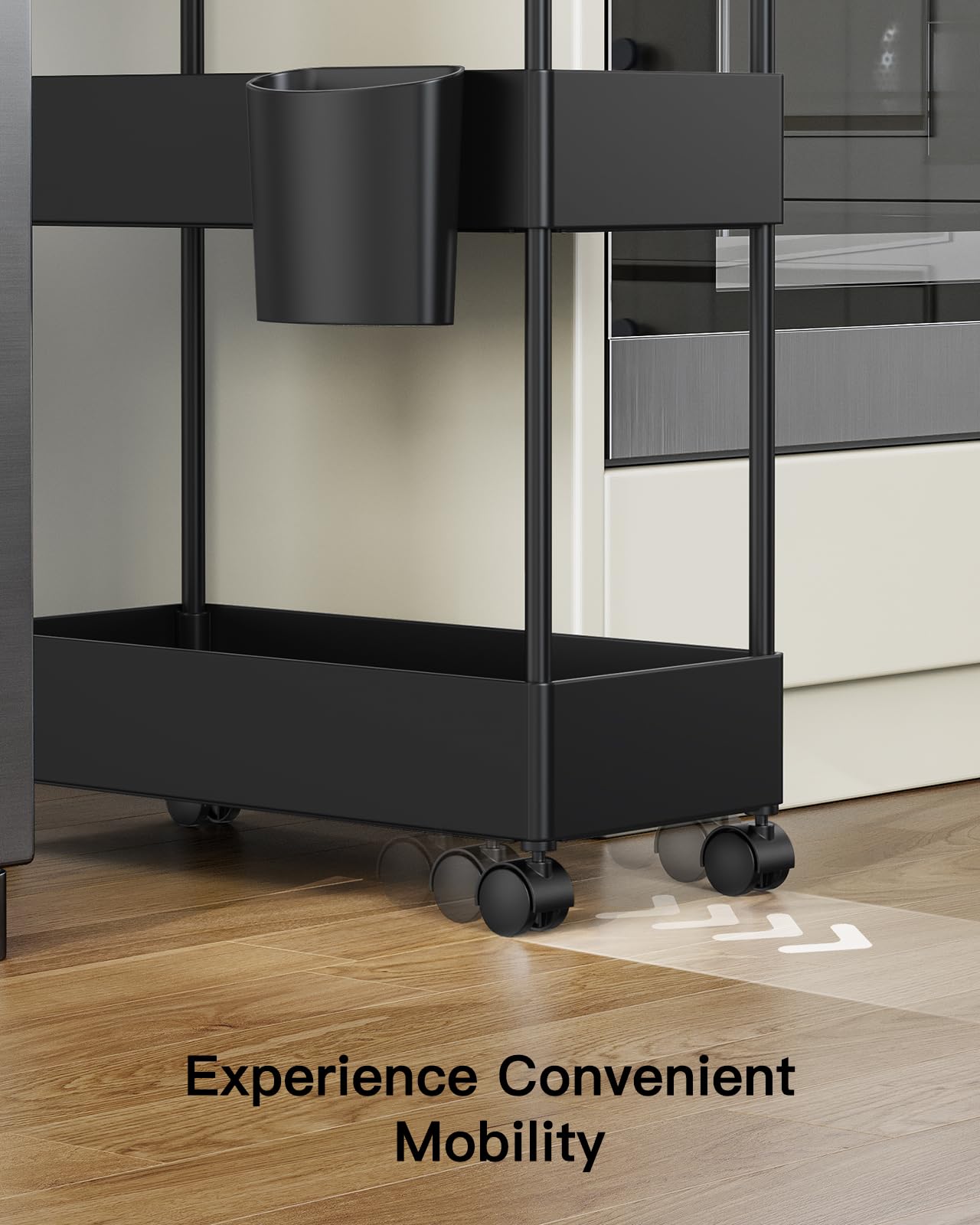 Slim Storage Cart with Wheels, Bathroom Cart Organizer Bathroom Storage Small, Rolling Cart for Bathroom, Laundry Room, Kitchen, Narrow Space, Black PIUC04