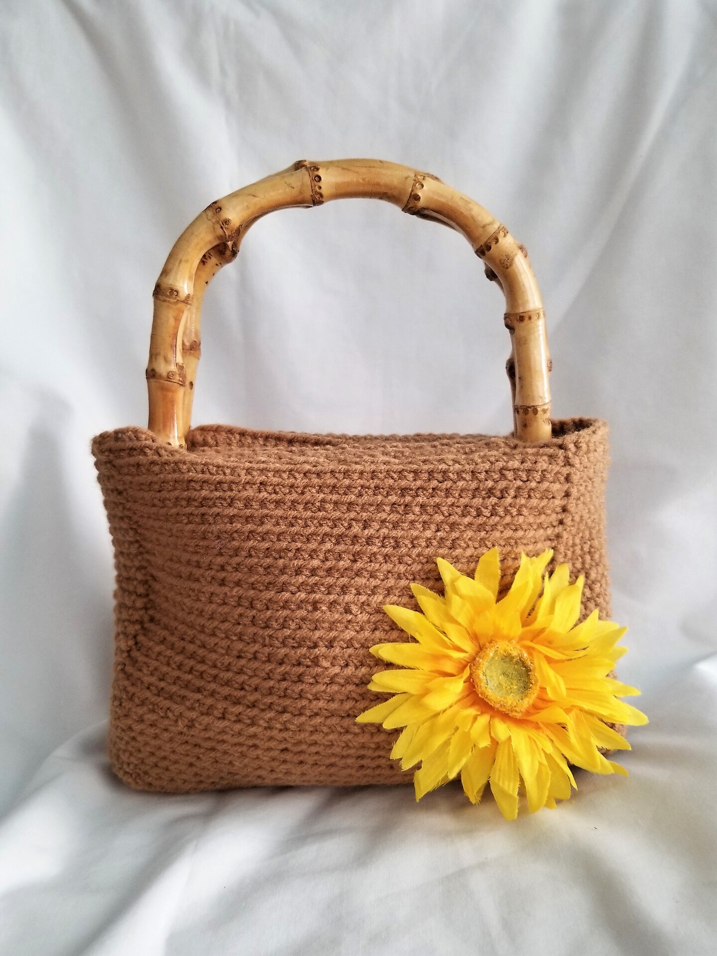Purse, Crochet Handbag Caramel with Wooden Handles MakerPlace by Michaels