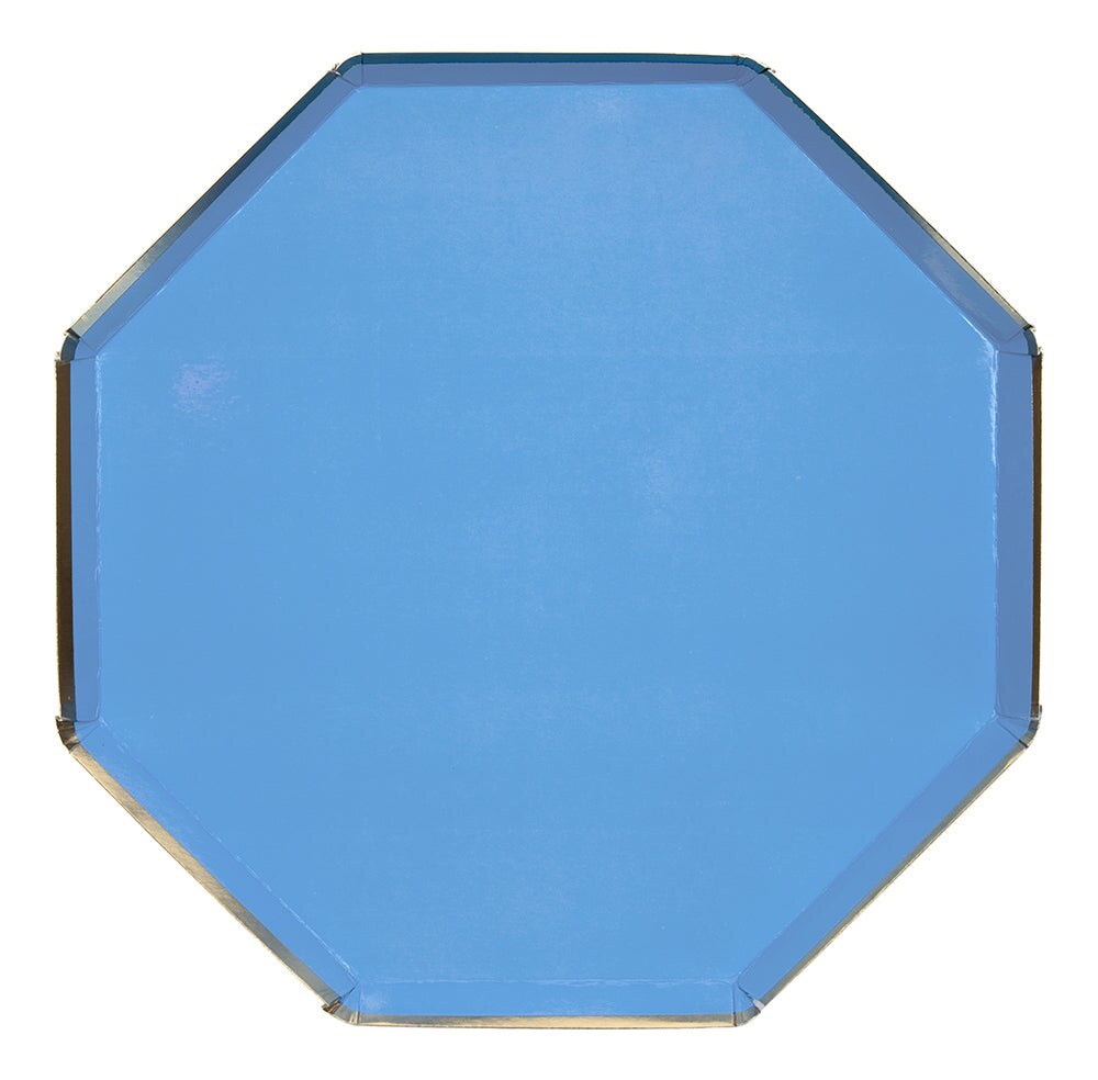 Elegant Blue Paper Dinner Plates with Gold Trim – 10" Hexagon Plates for Weddings, Showers & Events