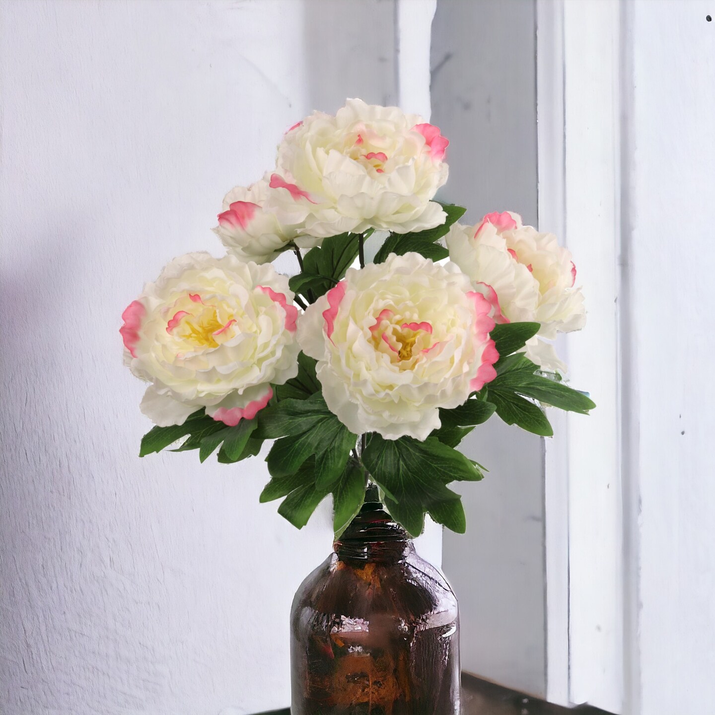 12-Pack: White &#x26; Pink Peony Bush with 5 Silk Flowers by Floral Home&#xAE;