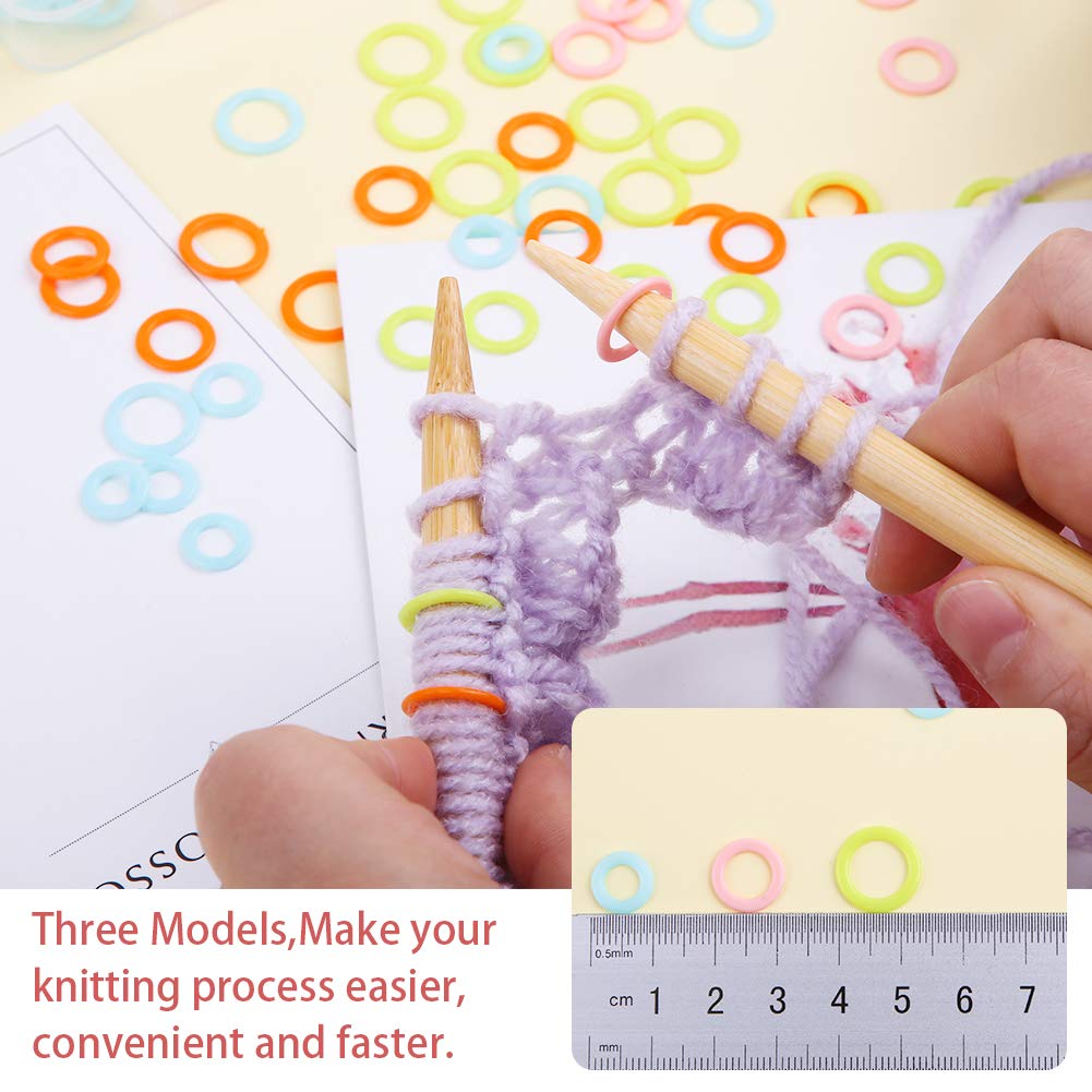 180 Pieces Knit Knitting Random Colored Stitch Markers Rings(S/M/L), Crochet Locking Stitch Markers Knitting Stitch Counter Needle Clip with Storage Box