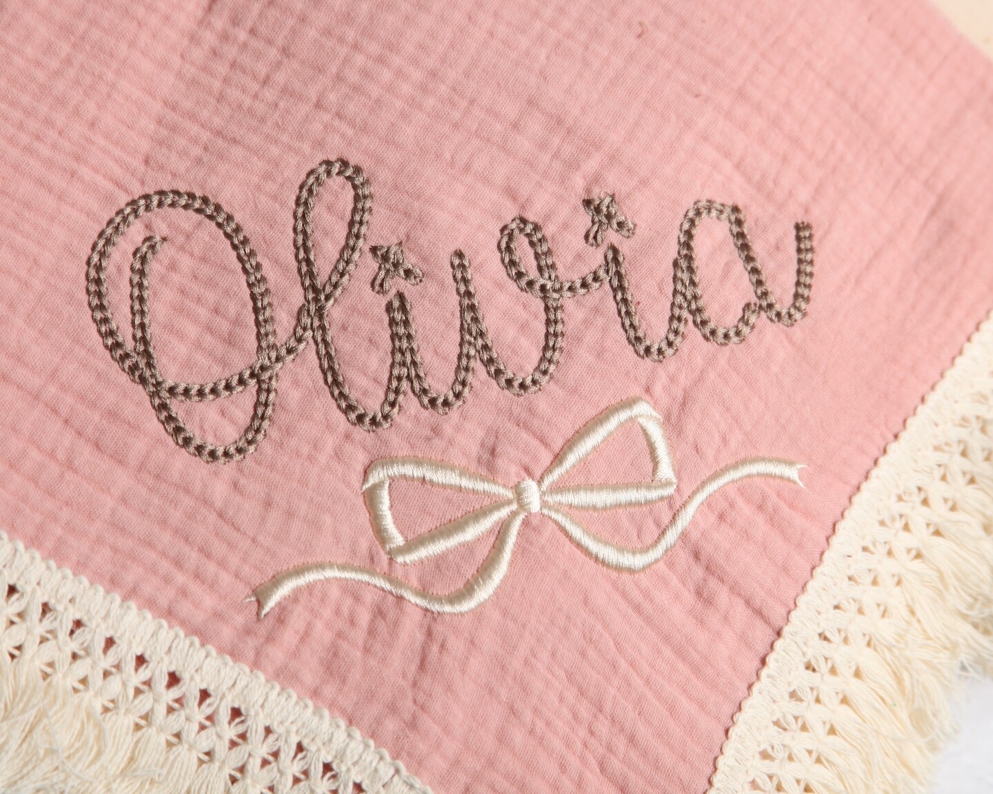 Personalized Embroidered Baby Blanket with Name and Bow Coquette Baby Blanket Muslin Swaddle Organic Cotton swaddle Custom Boho Baby Gift MakerPlace by Michaels