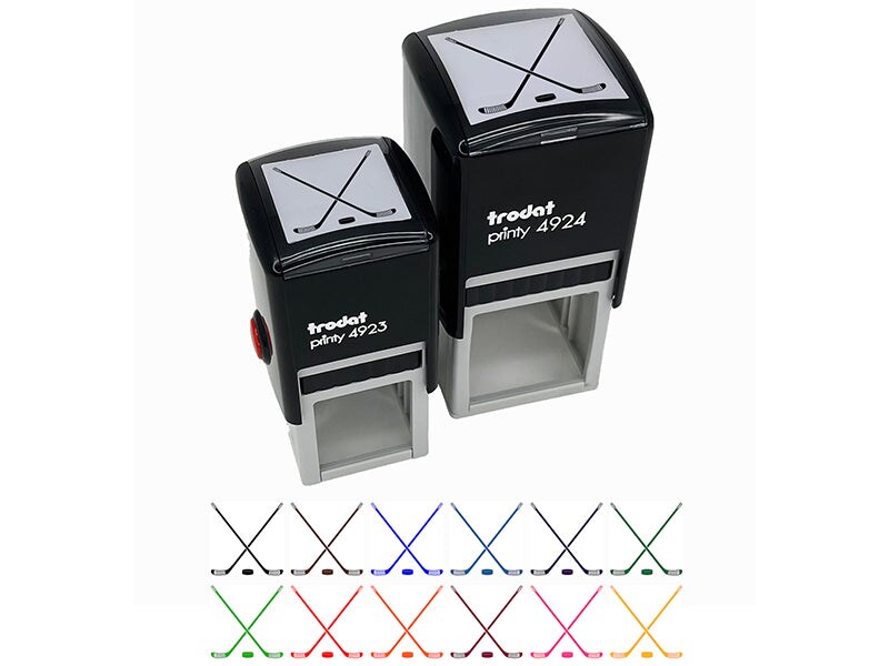 Crossed Hockey Sticks with Puck Self-Inking Rubber Stamp Ink Stamper