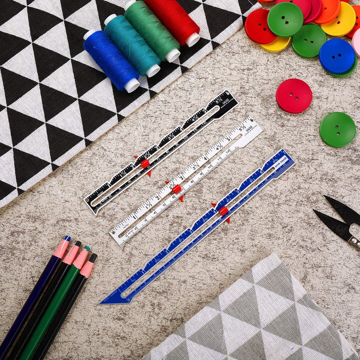 3 PCS Sewing Gauge Sewing Measuring Tool Metal Sliding Gauge Fabric Quilting Ruler Seam Measuring Gauge for DIY Fabric Crafts Quilting Knitting Sewing Hemming Measuring Supplies, 3 Styles