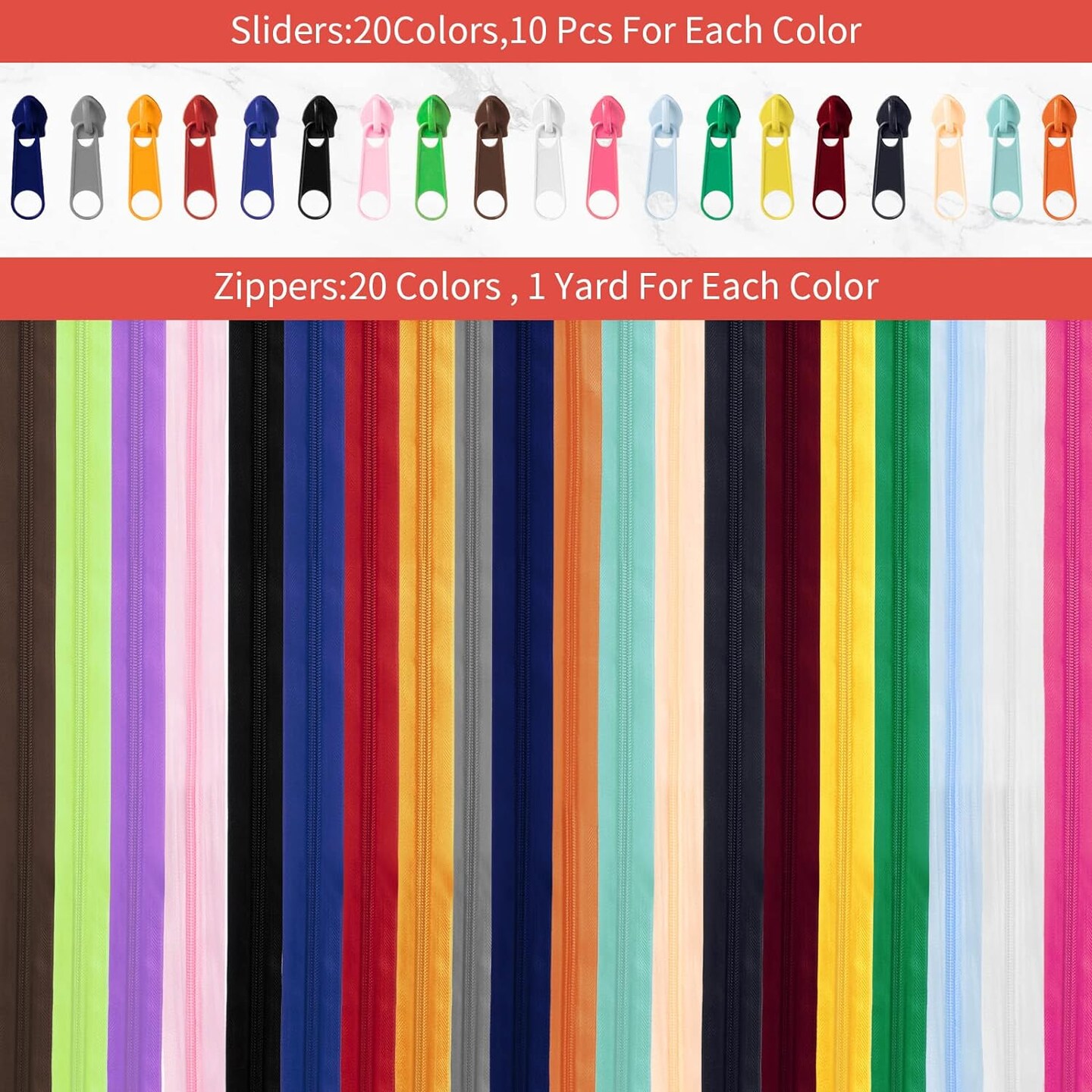 60 Yards 20 Pcs Sewing Zippers Bulk #5 Nylon Coil Zippers Assorted Zipper for Sewing with 200 Zipper Sliders for DIY Tailor Sewing Crafts Supplies (20 Color)