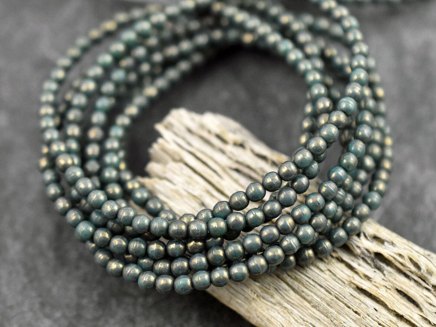 *50* 3mm Gold Washed Persian Turquoise Round Druk Beads