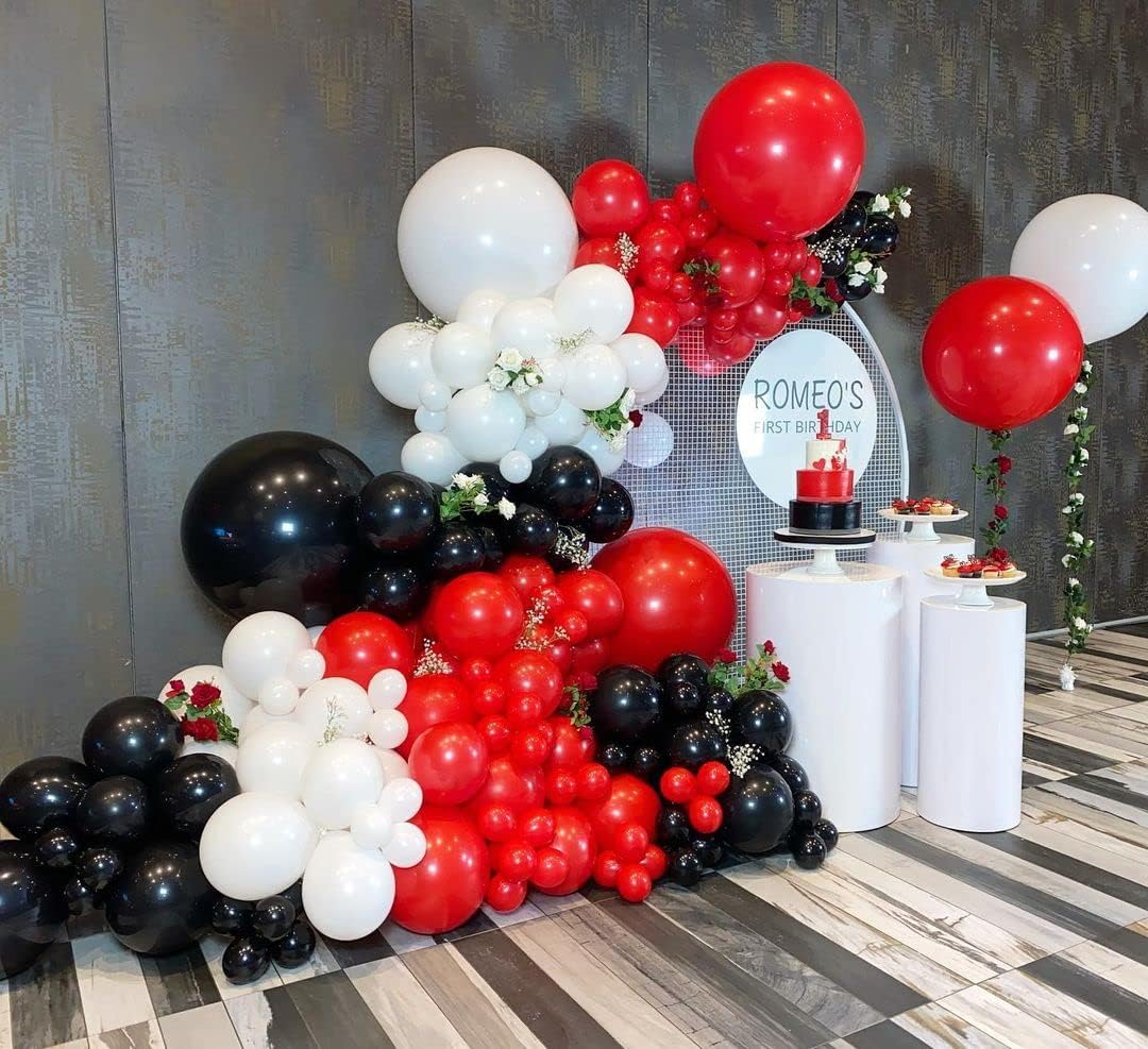 Red White Balloons Garland Kit 134 Pack Different Sizes 18/12/10/5 inch Matte Red Matte White Latex Balloons and Red Confetti Balloons for Wedding Birthday Party Accessory Arch Christmas Decoration