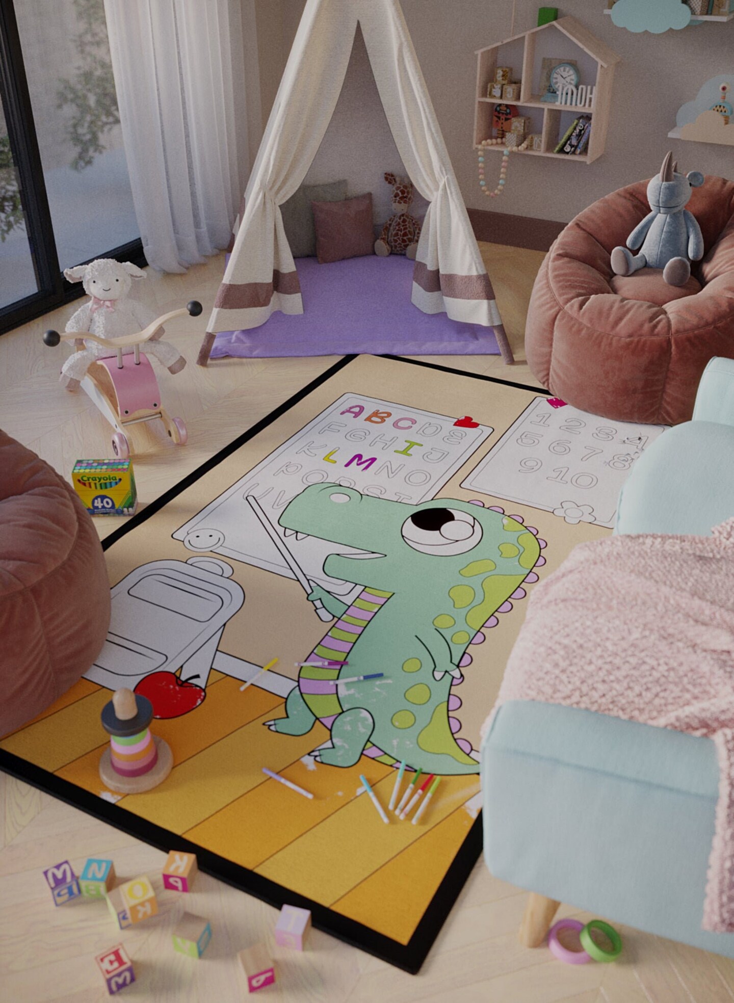 Coloring Activity Dinosaur Rug &#x26; Markers Sarcosuchus Dinosaur Birthday Gift For Kids Nursery Decor Playroom Party Games  Gift For Artist