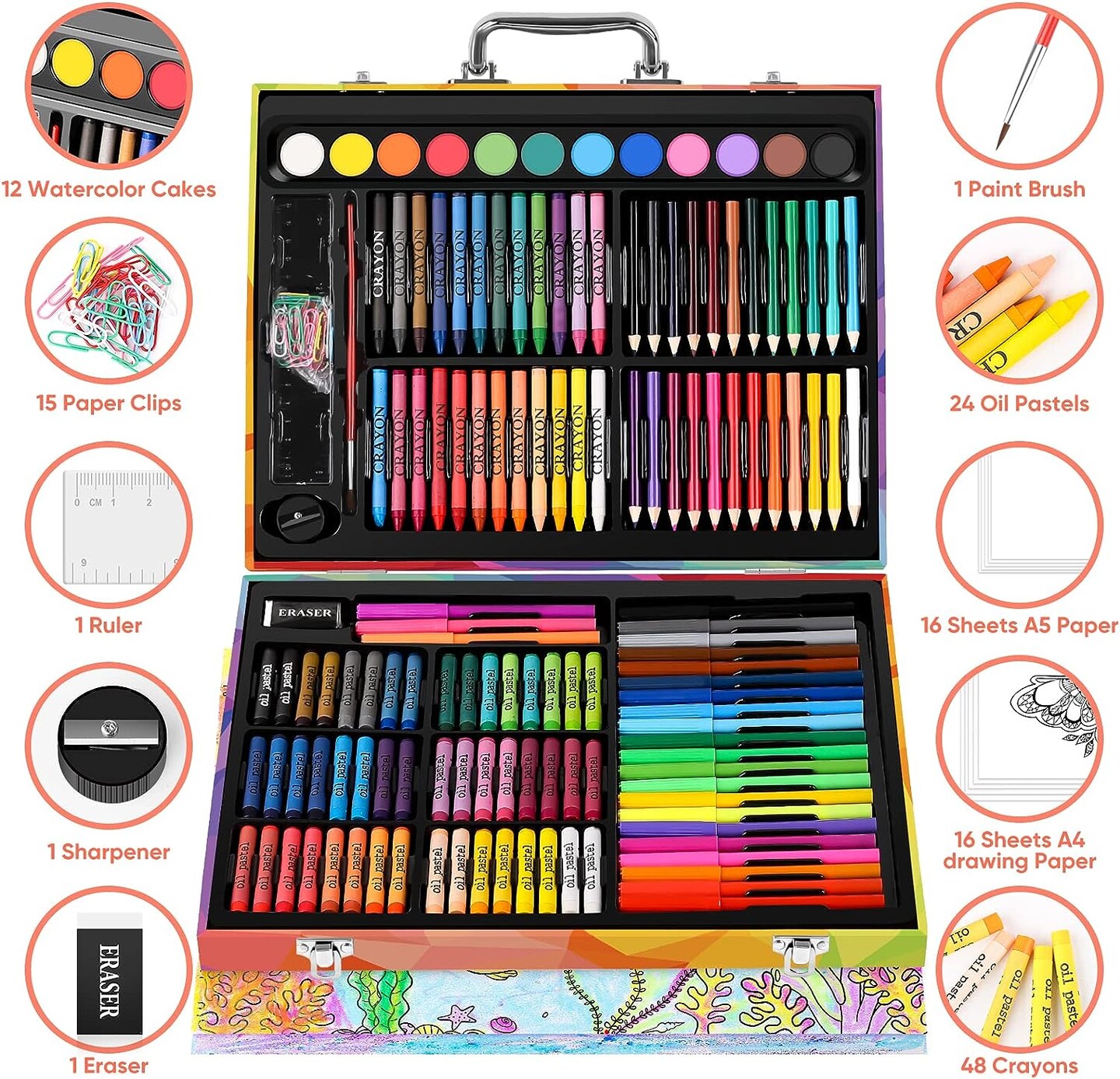 Mermaid Art Set For Kids - 56 Piece Kit With Pencils, Markers & Glitter Pencil Case (Ages 4-8)