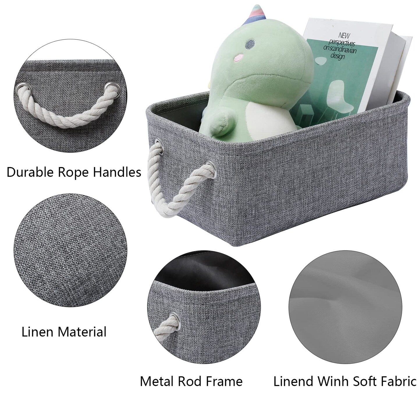 Storage Basket for Organizing, Collapsible Fabric Basket for Shelves, Closets, Laundry, Nursery, Decorative Basket for Gifts Empty (Grey)