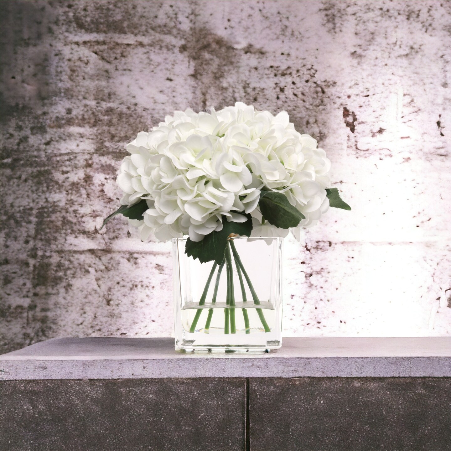 White Hydrangea Flowers in Glass Vase with Realistic Water Look - Lifelike Artificial Floral Arrangement for Home, Office & Event Decor - Floral Home by Artificial Flowers