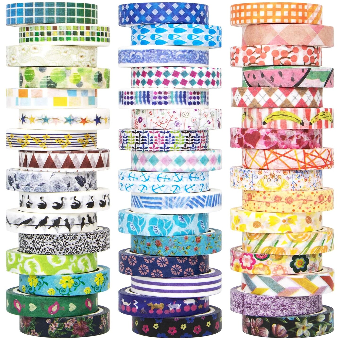 48 Rolls Washi Tape Set - 8mm Wide Decorative Masking Tape, Colorful Flower Style Design for DIY Craft Scrapbooking Gift Wrapping