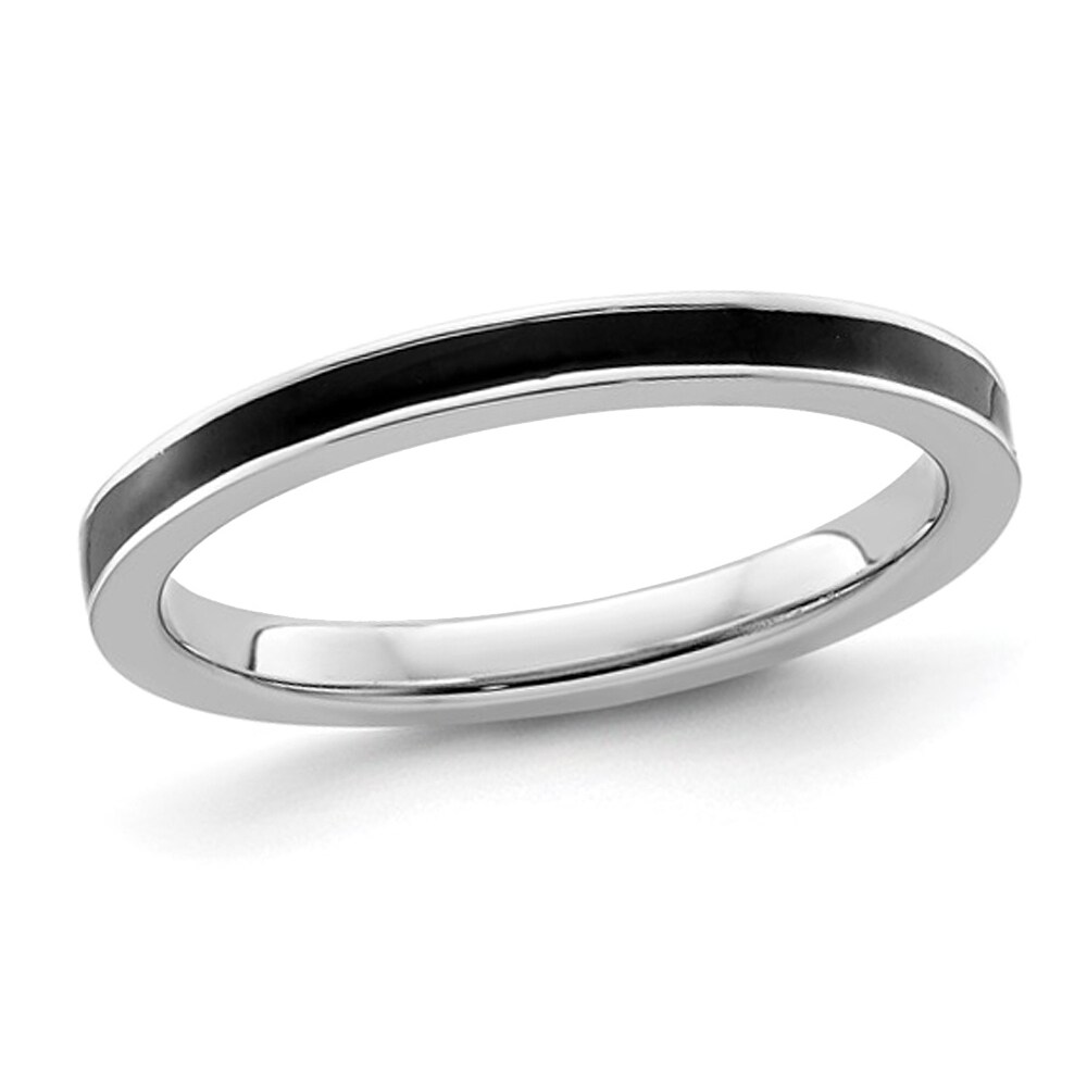 Gem And Harmony Sterling Silver Band Ring with Black Enamel