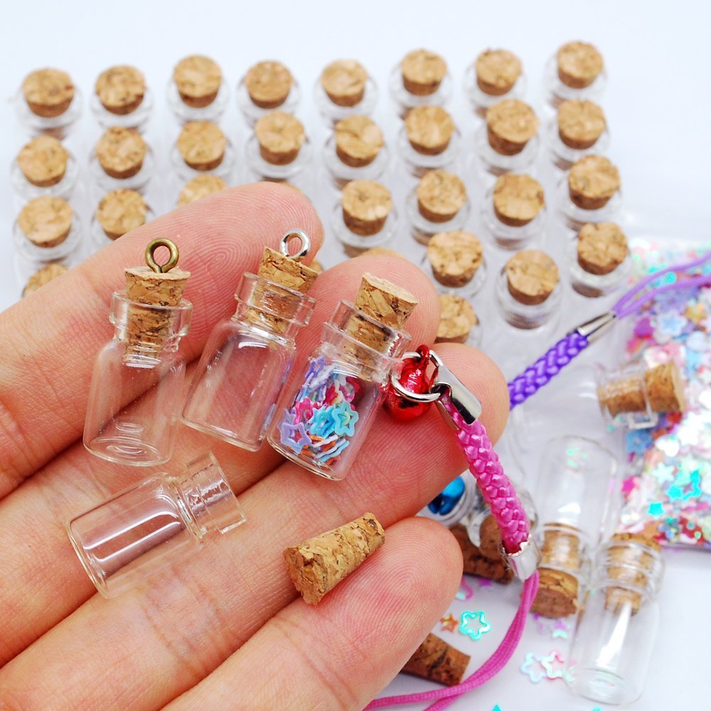 50 Pieces 0.5ml-extra Mini Tiny Clear Glass Jars Bottles with 50pcs Cork Stoppers and 50pcs Eye Screws, Glass Bottles for Decoration, Arts & Crafts, Projects, Party Favors