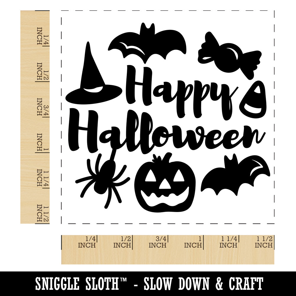 Happy Halloween Candy Bats Spider Self-Inking Rubber Stamp Ink Stamper