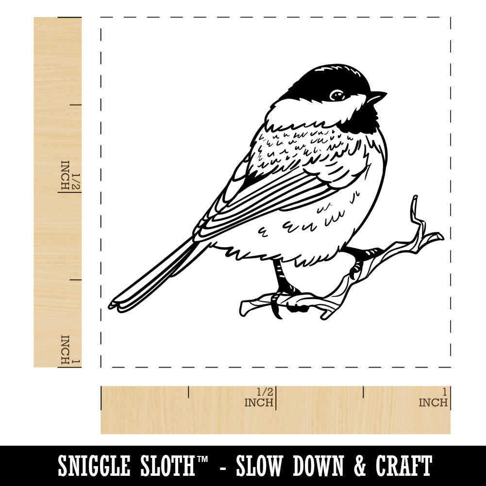 Black-Capped Chickadee Bird on Branch Self-Inking Rubber Stamp Ink ...