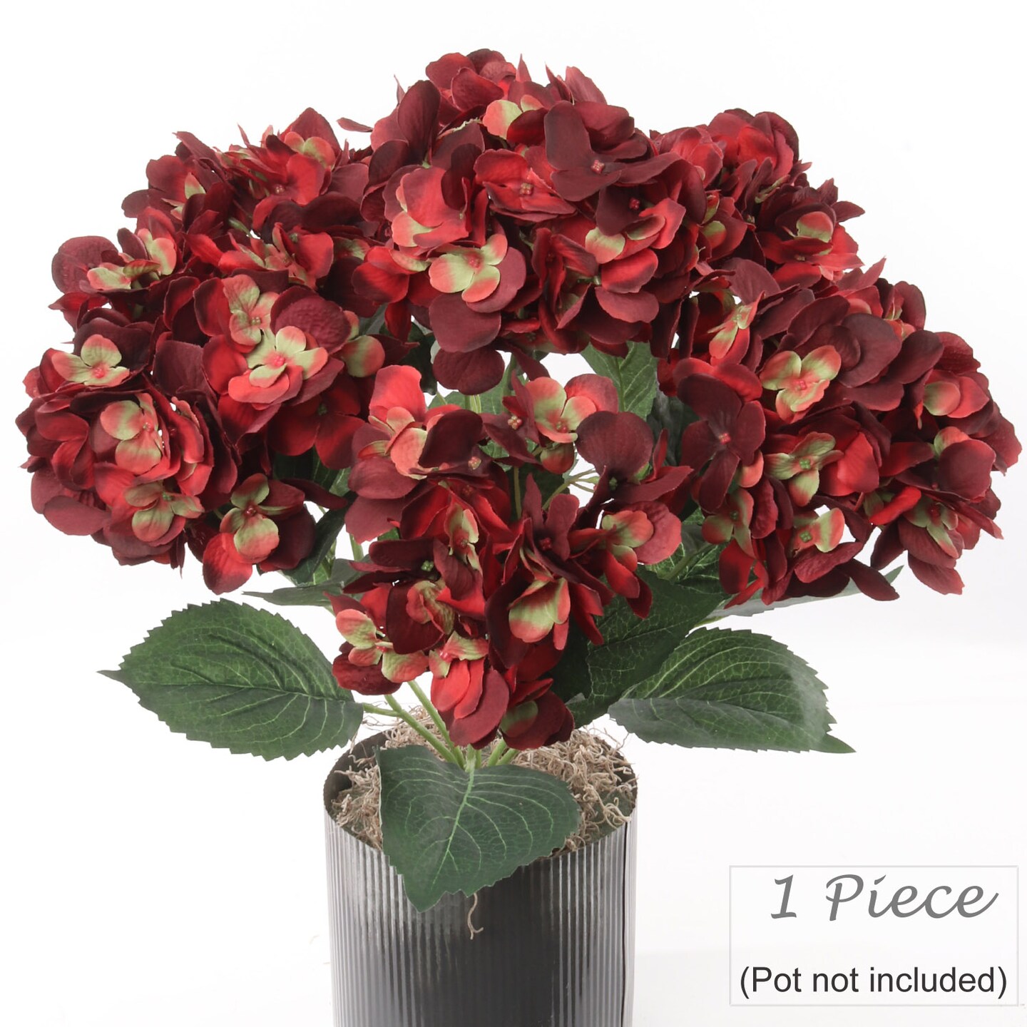 2-Pack: Burgundy Hydrangea Bush with 7 Silk Flowers, Floral Home by Artificial Flowers