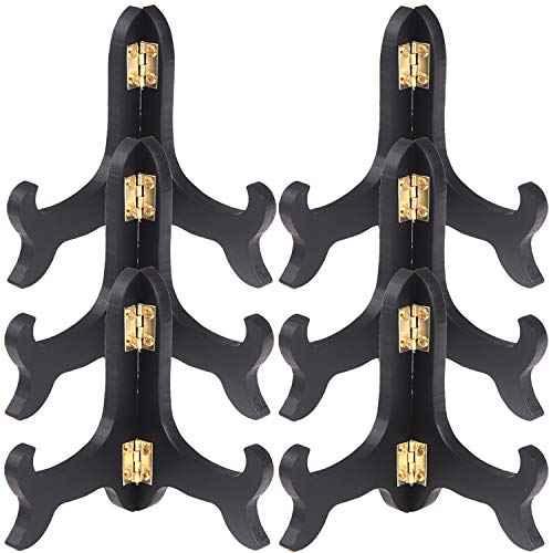 LOCOLO 6 Packs Black Wooden Display Stand Plate Holder Easels Picture Frame Holder (4 inch)