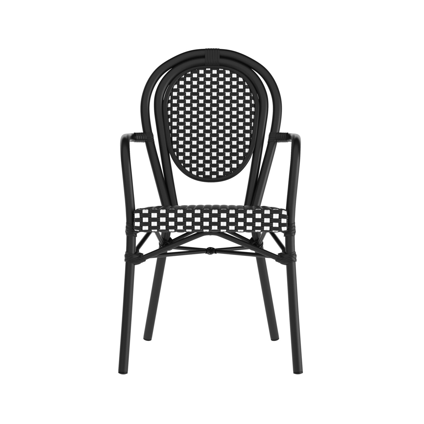 Merrick Lane Celia Set of Two Stacking Thonet Bistro Style Chair with Arms, PE Rattan Seat, and Metal Frame for Indoor/Outdoor Use