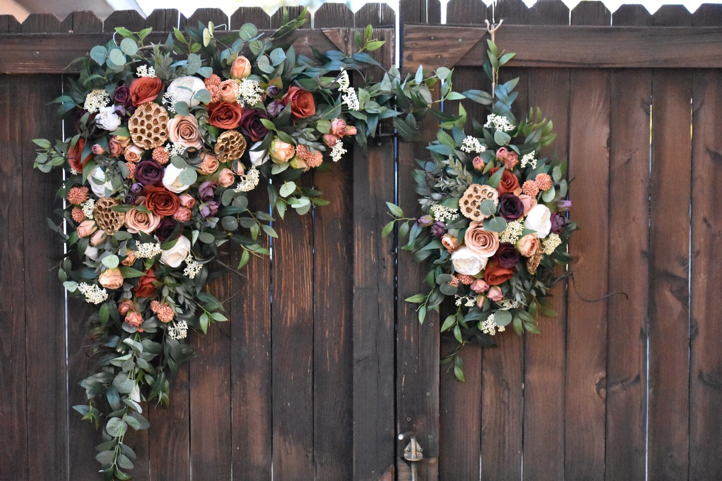 Sale One Burnt orange flower arch arrangement Boho wedding Wedding flowers Wedding corner swag Faux flowers wedding arrangement