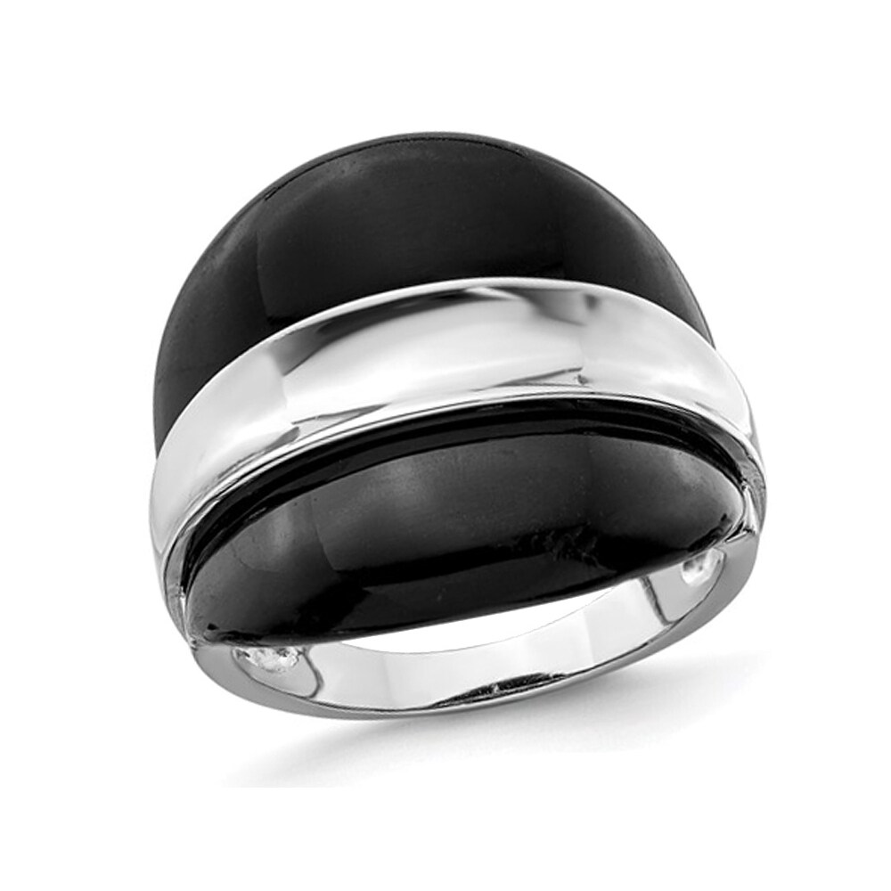 Gem And Harmony Sterling Silver Inlay Band Ring with Black Onyx