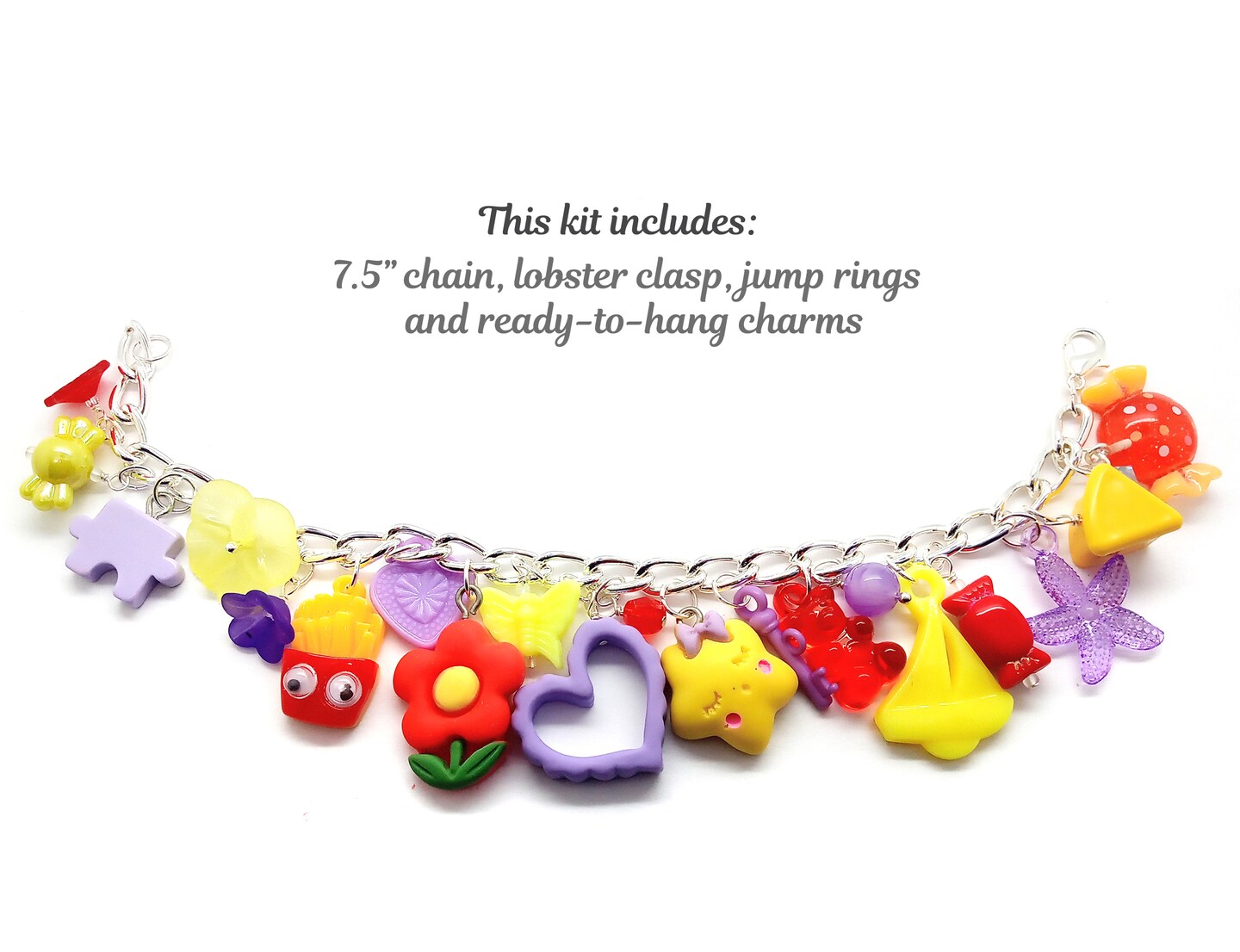 Easy Charm Bracelet Kit, Cute Chunky Charms in Red &#x26; Purple, Adorabilities
